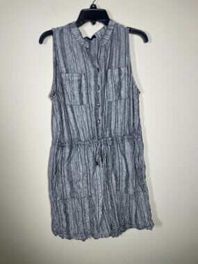 Kelly Renee Romper Womens Large Blue Linen Blend Sleeveless V Neck Casual Summer